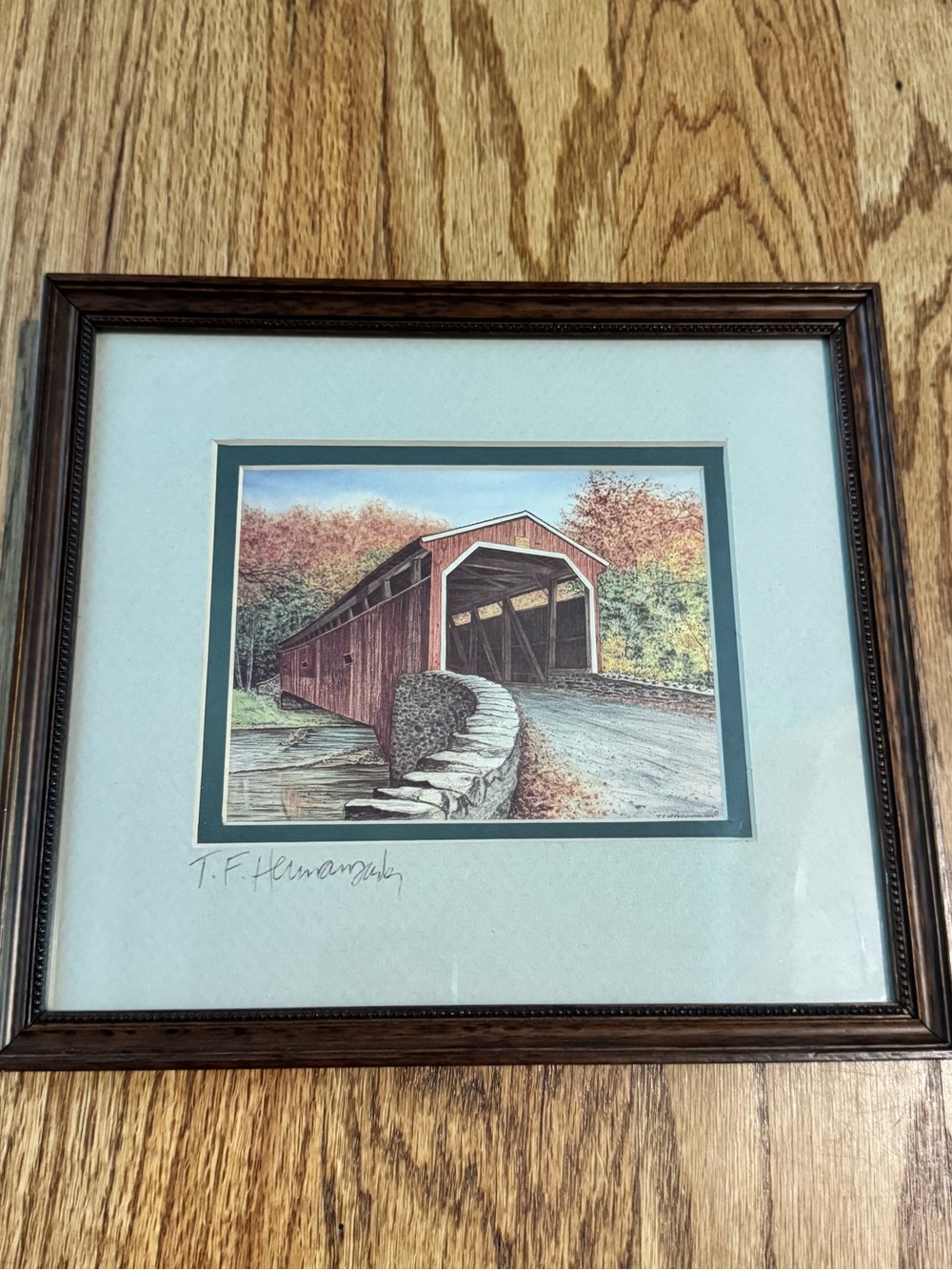 Framed Covered Bridge Print in Brown Frame